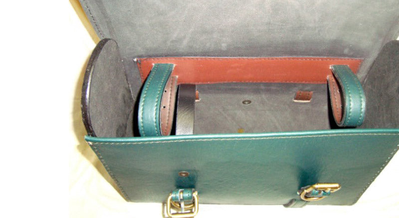 Pair Of Green Leather Saddle Bags For Royal Enfield New