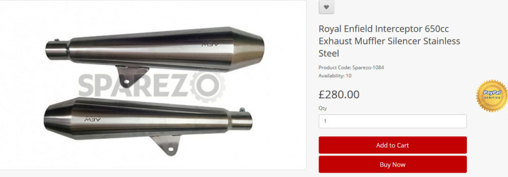 Royal Enfield Interceptor 650cc Exhaust Muffler Silencer Stainless Steel