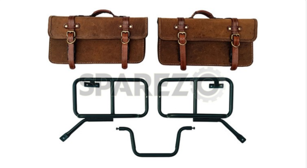 Royal Enfield Himalayan Pannier Rails and Leather Bags Pair Brown Tan