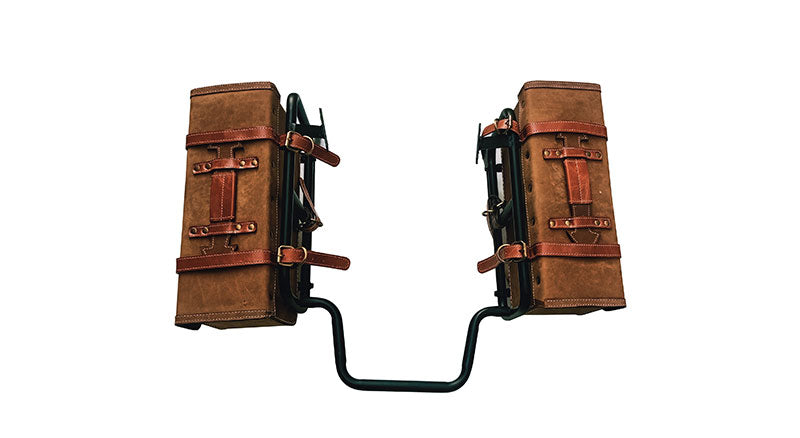 Royal Enfield Himalayan Pannier Rails and Leather Bags Pair Brown Tan