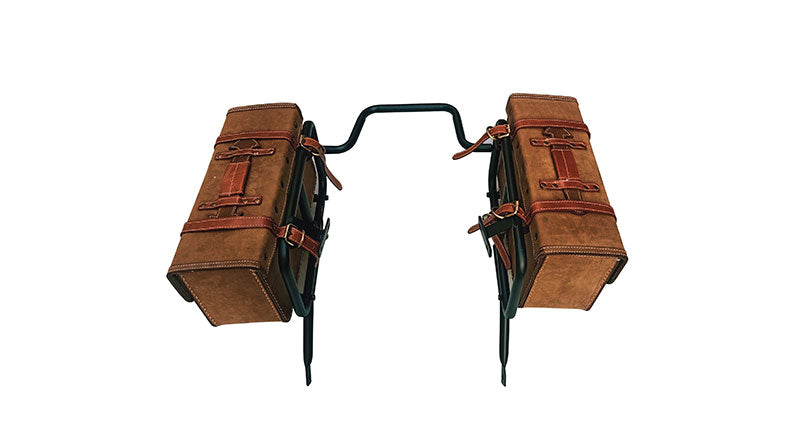 Royal Enfield Himalayan Pannier Rails and Leather Bags Pair Brown Tan