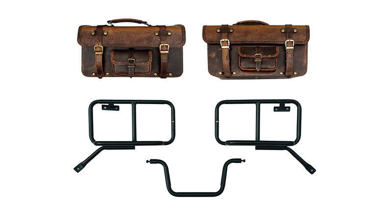 Royal Enfield Himalayan Pannier Rails and Leather Bags Pair Brown