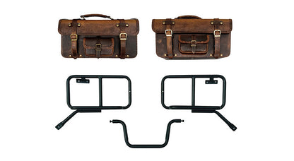 Royal Enfield Himalayan Pannier Rails and Leather Bags Pair Brown