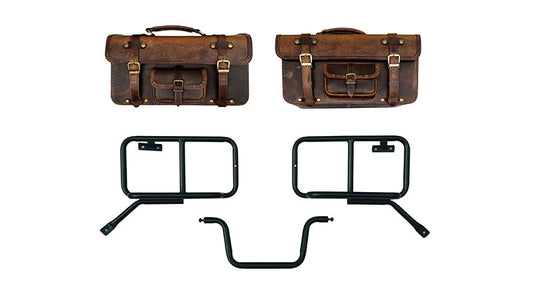 Royal Enfield Himalayan Pannier Rails and Leather Bags Pair Brown