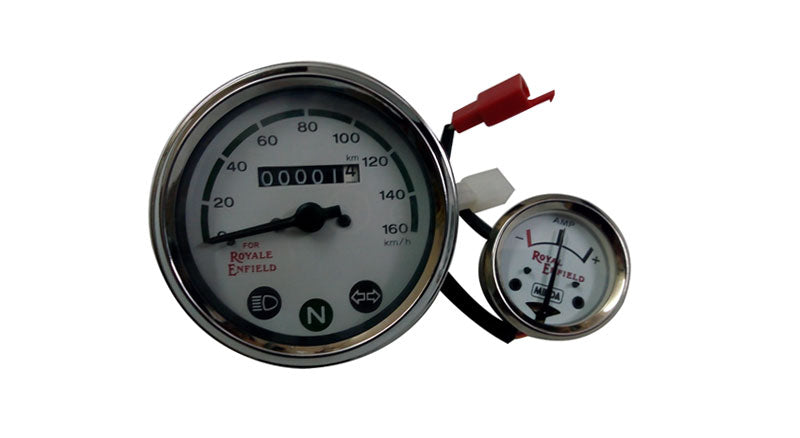 Enfield White Face Speedometer 0-160 KMPH and Ammeter