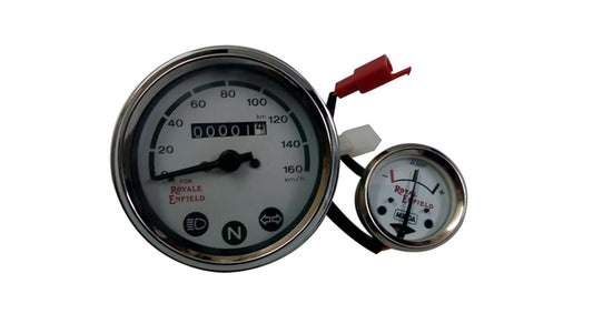 Enfield White Face Speedometer 0-160 KMPH and Ammeter
