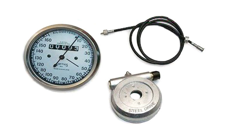 Replica Smiths Speedometer White 160Kph + 54" Cable + Alloy Hub Drive
