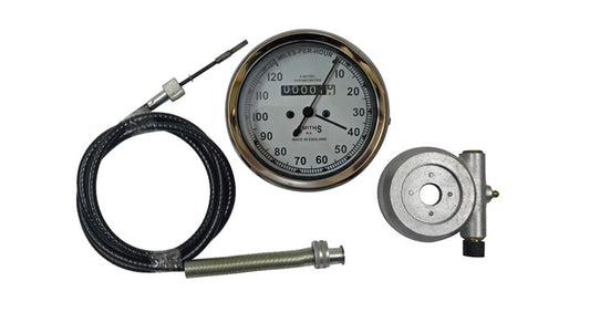 Replica Smiths Speedometer White 120 MPH + 54" Cable + Alloy Hub Drive