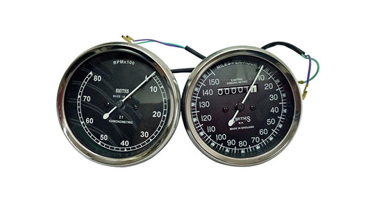 Smith Replica Speedo 0-150 MPH + Tacho RPM Meter Pair For BSA, Vincent, Ariel