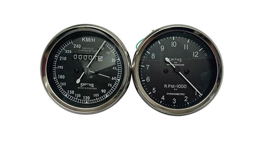 Smith Replica Speedo 0-240 KMPH + Tacho RPM Meter Pair For BSA, Vincent, Ariel