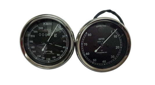 Smith Replica Speedo 0-240 KMPH + Tacho RPM Meter Pair For BSA, Vincent, Ariel