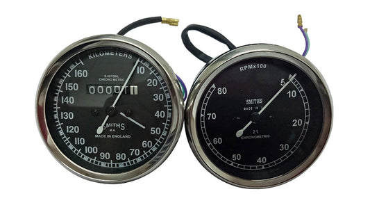 Smith Replica Speedo 0-160 KMPH + Tacho RPM Meter Pair For BSA, Vincent, Ariel