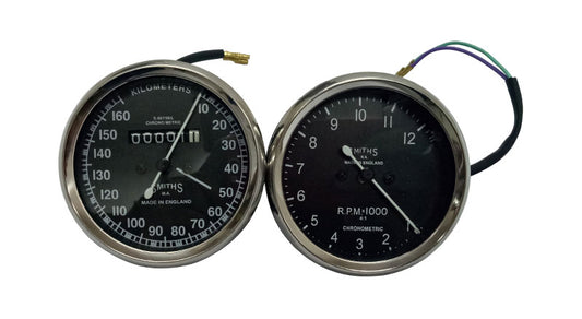 Smith Replica Speedo 0-160 KMPH + Tacho RPM Meter Pair For BSA, Vincent, Ariel