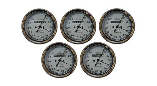 5 Pcs Smiths Replica Speedo Meter 0-120 MPH White For BSA, Vincent, Ariel