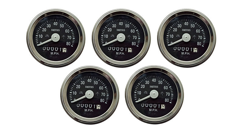 5 Pcs Smiths Replica Speedo Meter 0-80 MPH 2.5" Black For BSA, Vincent, Ariel