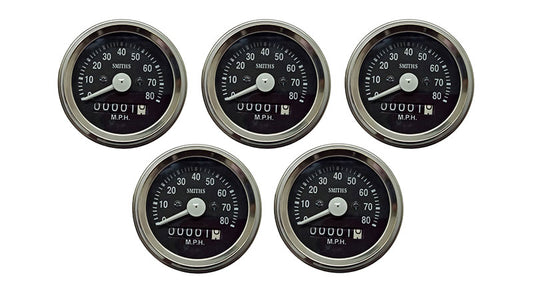 5 Pcs Smiths Replica Speedo Meter 0-80 MPH 2.5" Black For BSA, Vincent, Ariel