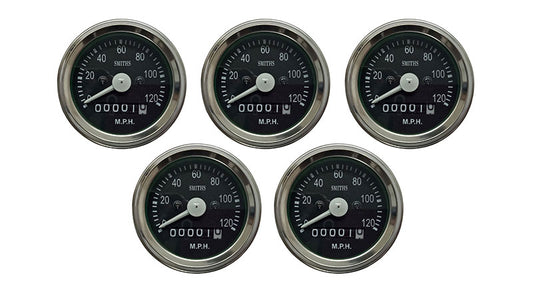 5 Pcs Smiths Replica Speedo Meter 0-120 MPH 2.5" Black For BSA, Vincent, Ariel