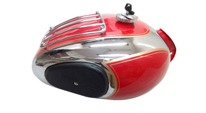 Royal Enfield Chrome Red Petrol Tank With Grill and Knee Pad