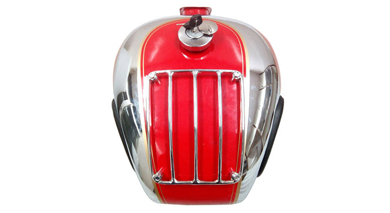 Royal Enfield Chrome Red Petrol Tank With Grill and Knee Pad