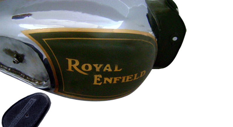 Royal Enfield Big Fuel Tank in Chrome and Battle Green Color With Knee Pads