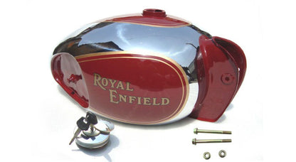 Royal Enfield Customized Red and Chrome Tank With Kneepad