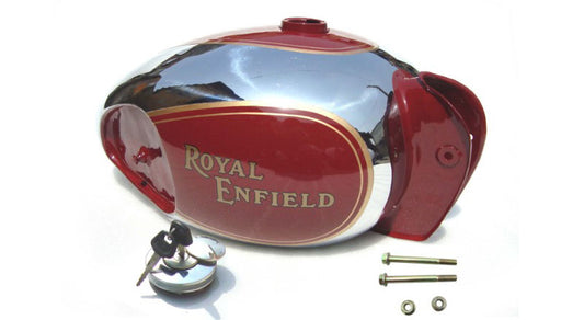 Royal Enfield Customized Red and Chrome Tank With Kneepad