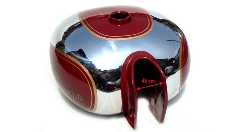 Royal Enfield Customized Red and Chrome Tank With Kneepad