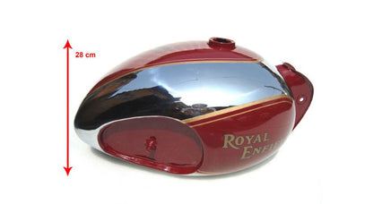Royal Enfield Customized Red and Chrome Tank With Kneepad
