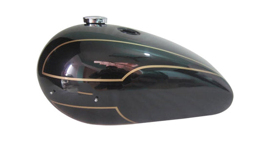 New Triumph T140 Black Painted Fuel Tank (Reproduction) With Chrome Cap and Tap