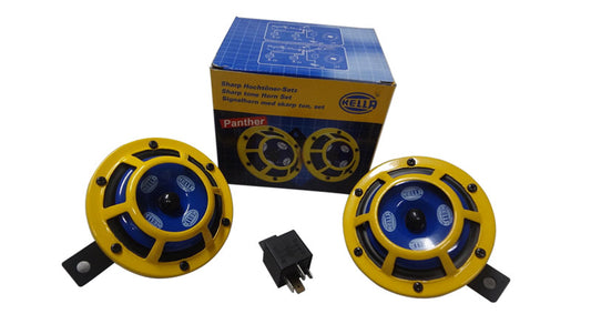 Genuine 12V Hella Super Tone Yellow Panther Dual tone Horns With Relay Set