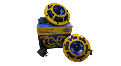Hella 12V Yellow Grill Panther Dual Sharp Tone Horn Set 415/385HZ
