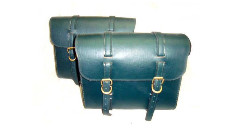 Pair Of Green Leather Saddle Bags For Royal Enfield New