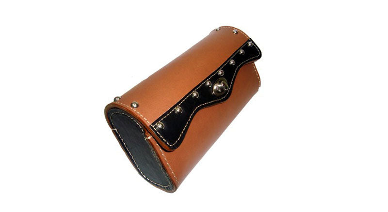 Handcrafted Black & Tan Leather Cruiser Luggage Saddle Bag Tool Bag