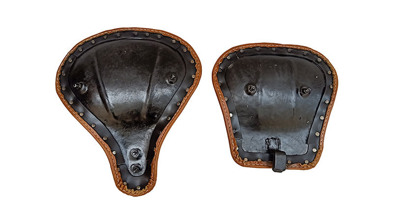 Royal Enfield Classic 500cc 350cc Brown Tan Front and Rear Leather Seats with Bags