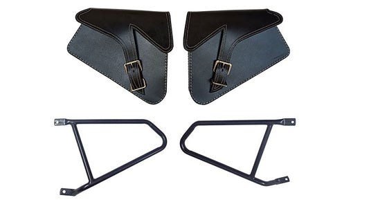 Royal Enfield GT 650 Mounting Rails & Leather Pannier Bags Pair D1 Black
