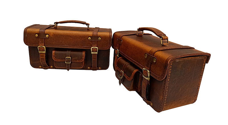 Royal Enfield Pannier Rails and Leather Bags Pair Brown Tan For GT Continental 650