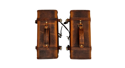 Royal Enfield Pannier Rails and Leather Bags Pair Brown Tan For GT Continental 650