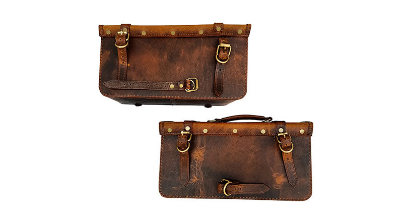 Royal Enfield Pannier Rails and Leather Bags Pair Brown Tan For Interceptor 650