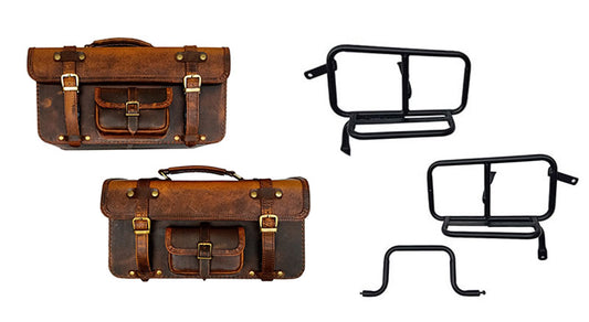 Royal Enfield Pannier Rails and Leather Bags Pair Brown Tan For GT Continental 650