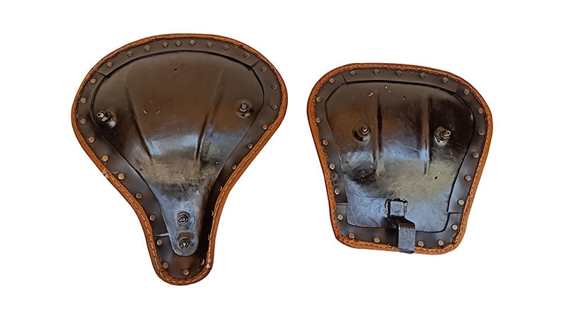 Royal Enfield Classic 350cc 500cc Engraved Leather Front and Rear Seat Brown