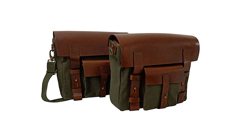 Royal Enfield Classic 500cc Leather and Canvas Bag With Fitting Frame Olive Color