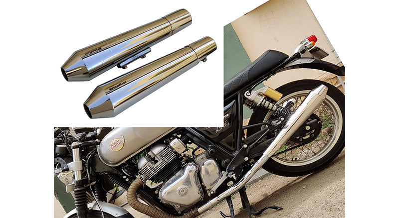 Royal Enfield GT and Interceptor 650cc SS LH-RH Exhaust Header Pipe with Silencer Polished