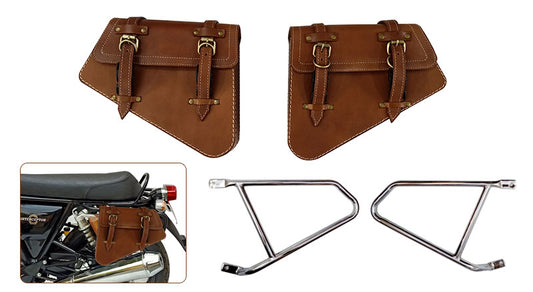 Royal Enfield GT and Interceptor 650 Pannier Bags Tan Color With Chrome Mounting