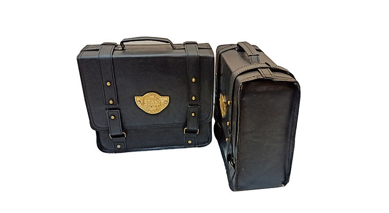 Royal Enfield Classic 350cc 500cc Pair of Saddle Bag Black Leather with Rails