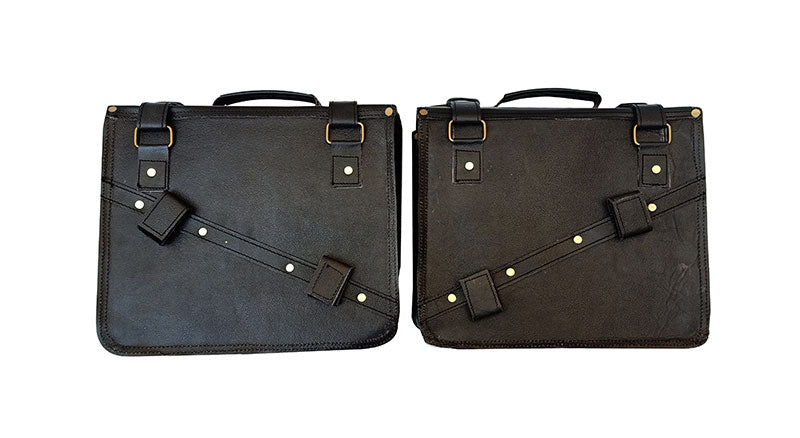 Royal Enfield Classic 350cc 500cc Pair of Saddle Bag Black Leather with Rails