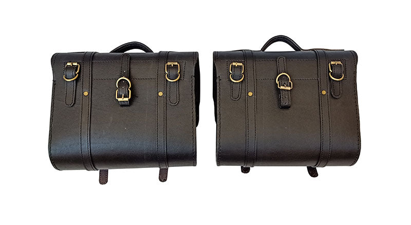 Royal Enfield Classic 350cc 500cc Saddle Bag Black Leather with Rails