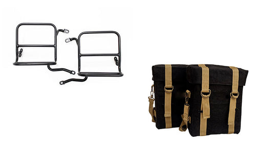 Royal Enfield Black and Golden Pannier Bags and Fitting Frame For Classic 350cc 500cc