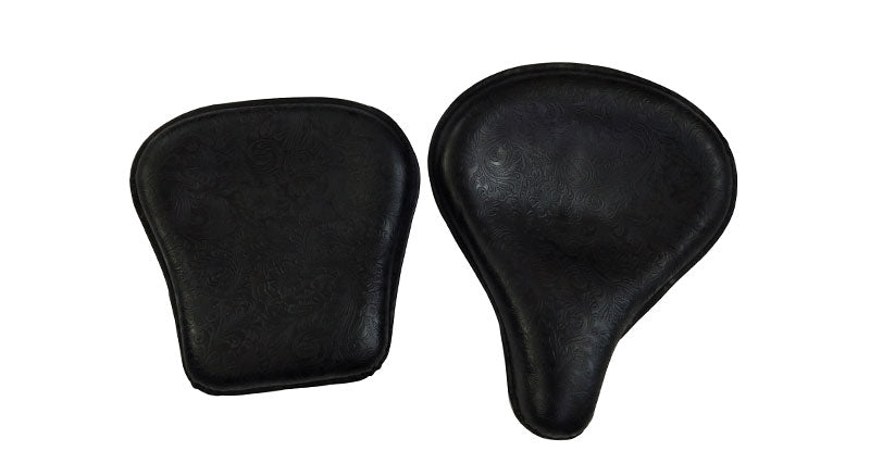 Royal Enfield Classic 350cc 500cc Engraved Leather Front and Rear Seat Black