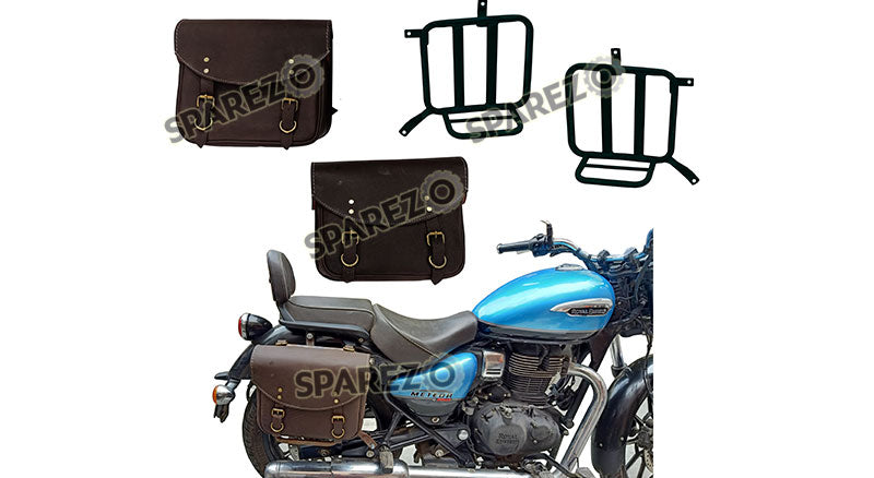 Royal Enfield Meteor 350cc Leather Saddle Bags Rusty Brown With Mounting Pair