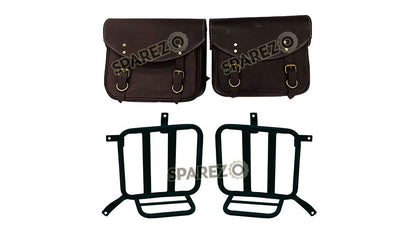 Royal Enfield Meteor 350cc Leather Saddle Bags Rusty Brown With Mounting Pair